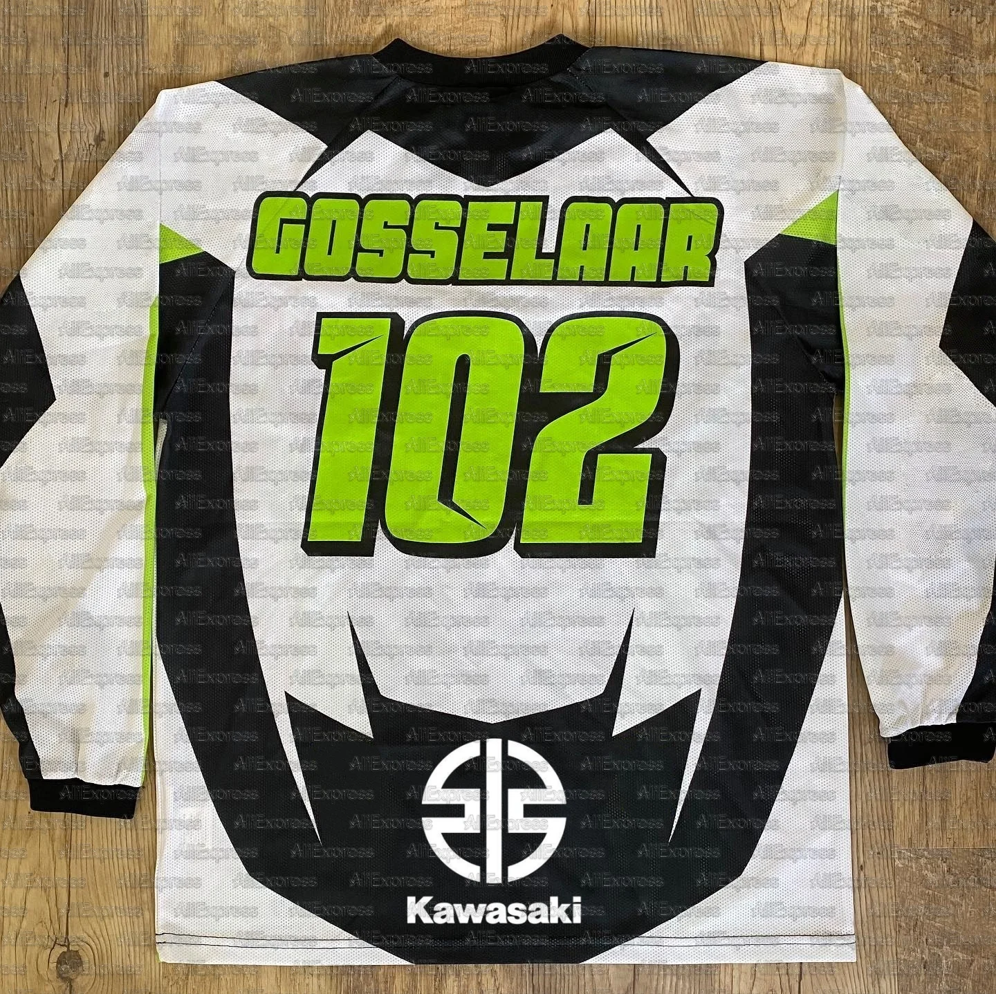 كاواساكي كم طويل سباق الجبال الدراجة الترابية جيرسي # 102 قميص ركوب الدراجات النارية Gosselaar سريع الجفاف ومريح وجيد التهوية #1