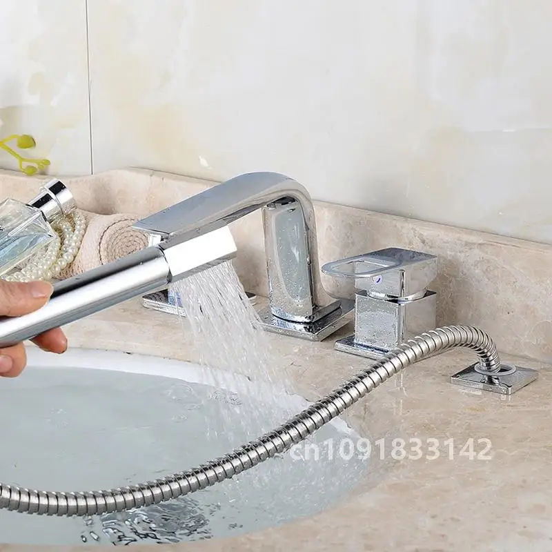 4Pcs Bathroom Bathtub Faucet Basin Faucet Deck/Wall Mounted  Handheld Tub Mixer Tap Cold Hot Mixer Water Tap With Hand Shower