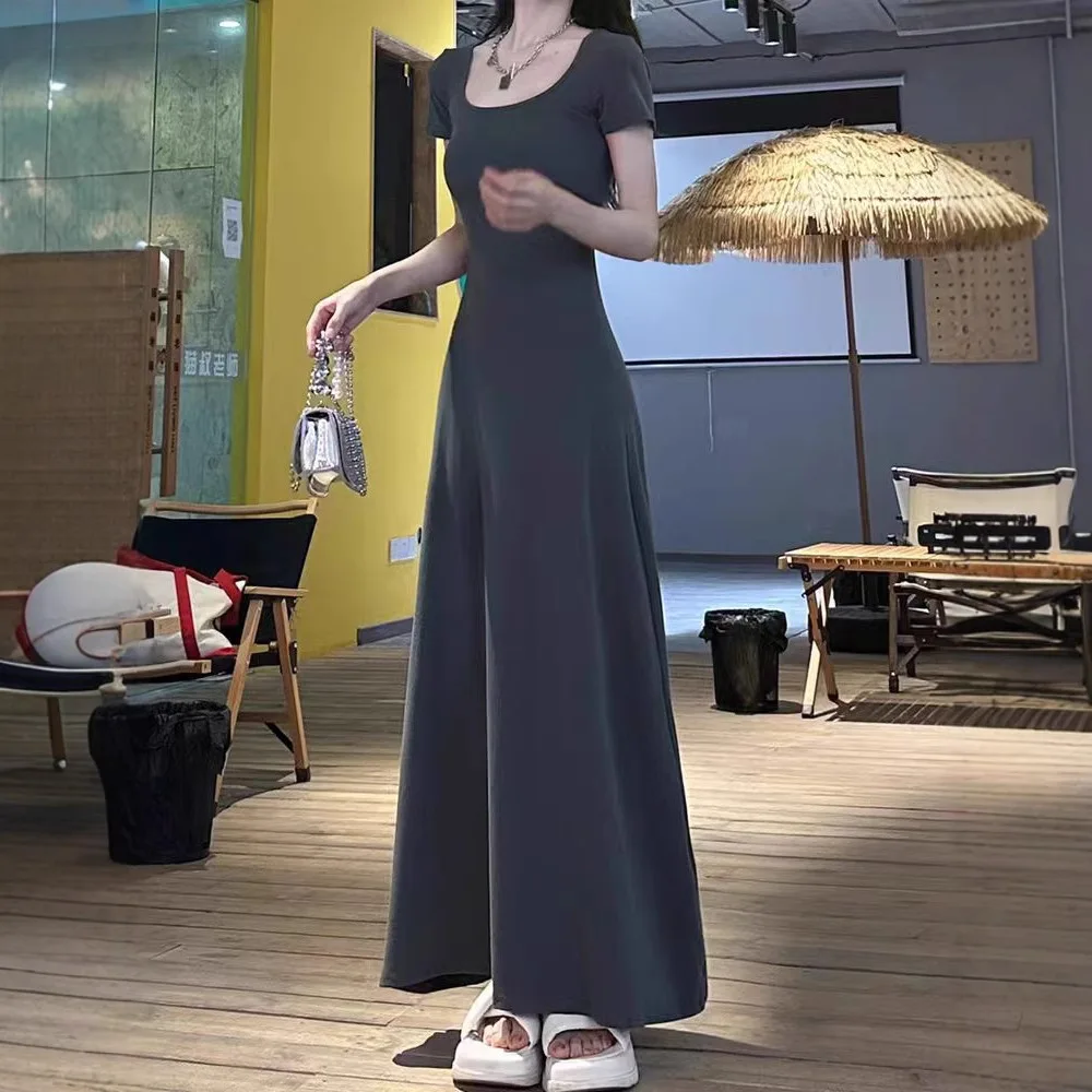 

2025 Summer New Women's Fashion Little French Black Slim Dress Casual High-quality Temperament Waist Long Skirt