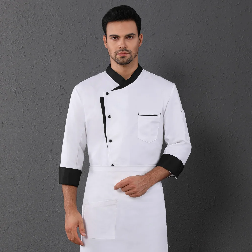 Vkamoli-Uniforme de cuisine à manches longues, vêtements de restaurant, manteau de cuisine, vestes de chef, tenue de salopette professionnelle