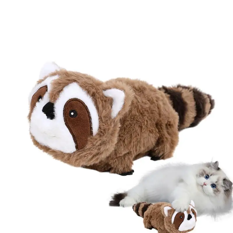 Cat Squeaky Toy Raccoon Kitten Plush Toy Interactive Cat Exercise Toys Touch Activated Teaser Cat Toy Rechargeable For Indoor