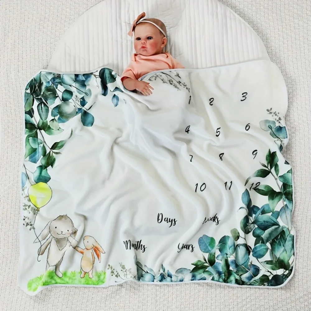 VIKAMA Cartoon Fresh Print Baby Full-Moon Photography Blanket, Newborn Baptism, Milestone Commemoration, Growth Calendar Blanket