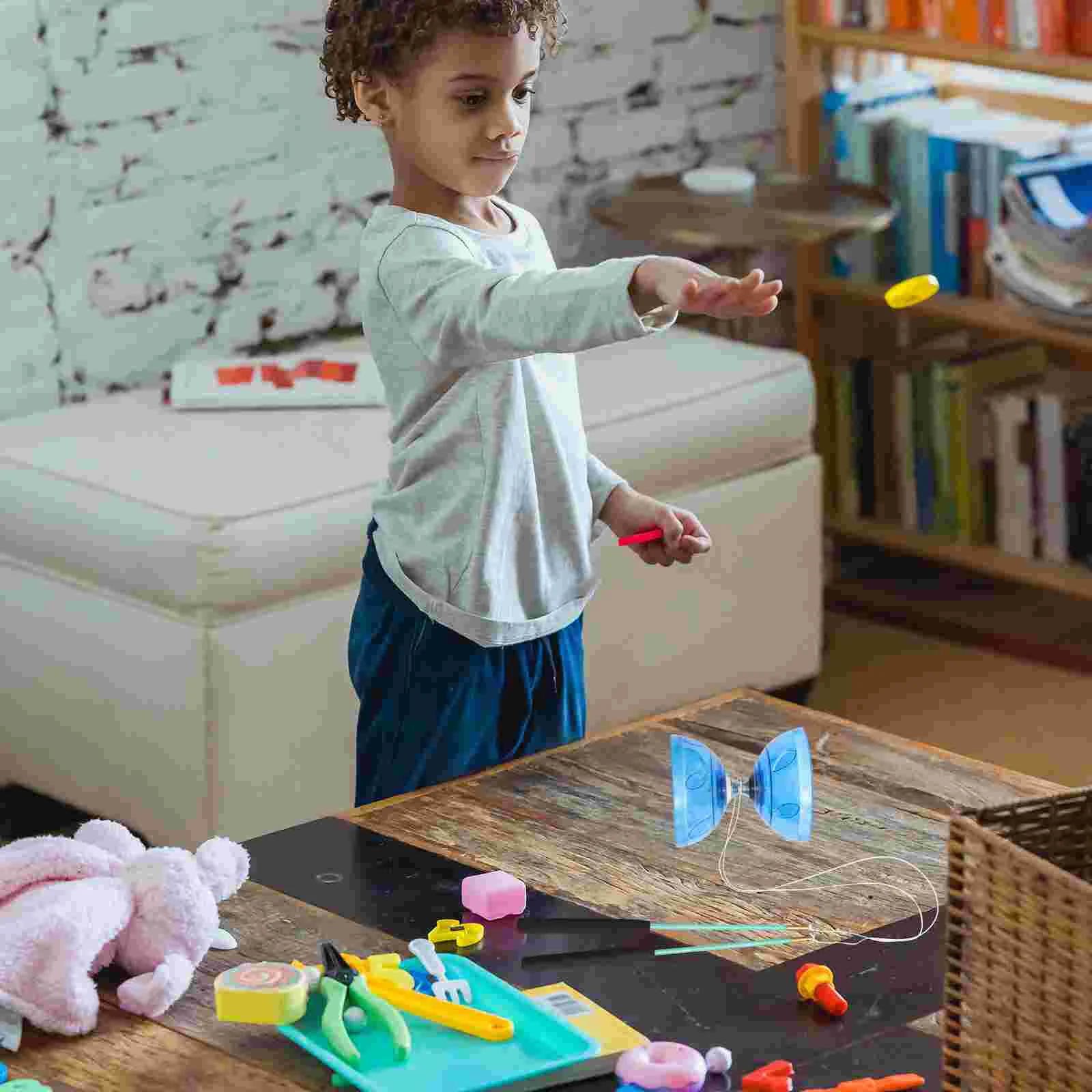 Diabolo à double tête pour enfants, jouets de jonglage, roulement classique, bleu, 1480x1250x1250cm