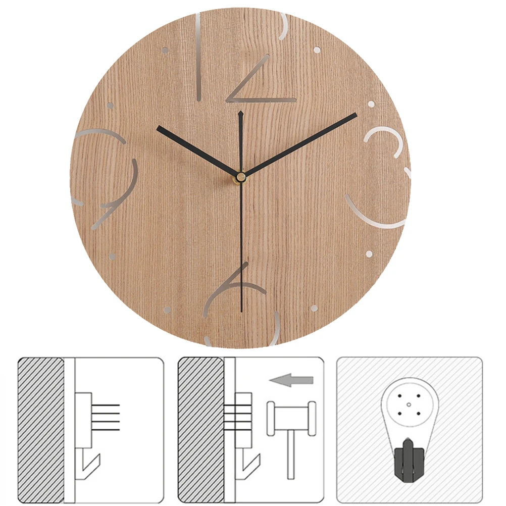 

Wooden Wall Round Silent Hanging Clock for Kids Hanging Wall Clock Bedroom Living Room Kitchen Office Decor