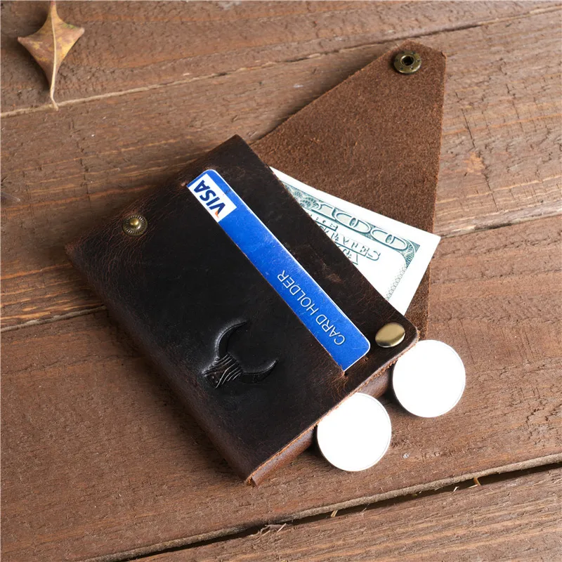 NT006 Leather Crazy Horse Leather Simple Retro Flip Men's and Ladies' Change Bag Card Bag Convenient and Practical