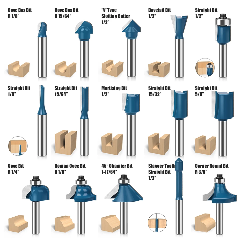 Imagem -05 - Router Bit Conjunto para Carpintaria Corte Borda Fresagem Rosto Reto Cortador de Madeira Cnc Tungstênio Cortador Sólido Shank 15 Pcs