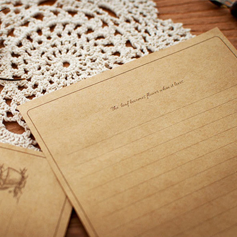 Vintage Kraft Paper Envelopes Letter Paper Set With Stickers Retro Writing Pad Christmas Invitations Office Supply Stationery 1X