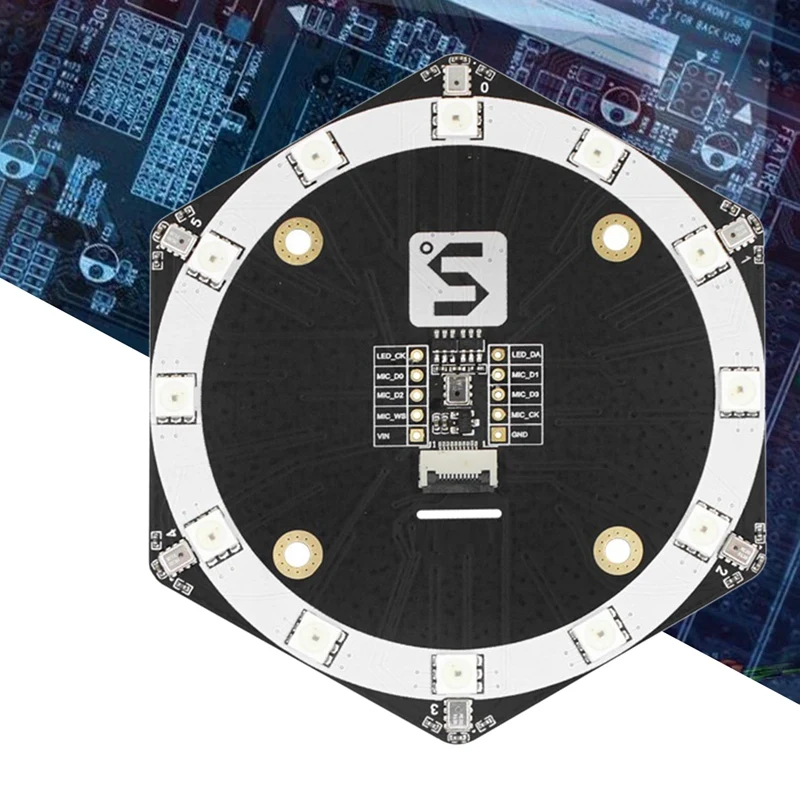 Mic6 Microphone Array Sound Source Location Tracking Module Expansion Board MSM261S4030H0 AI With 12 SK9822 LED