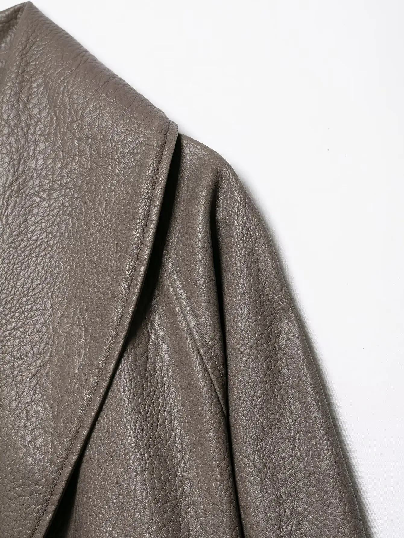 BSAY 2026 Herbst Minimalistische Vielseitige Kunstleder Damenjacke mit Schalkragen, Wickelfront, Geripptem Saum, Seitentaschen, Kurze Oberbekleidung – Detail 11