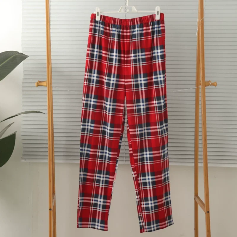 

Men's High-Waist Flannel Plaid Sleepwear Long Pants Thin Autumn Spring plus Size Mens Lounge Trousers