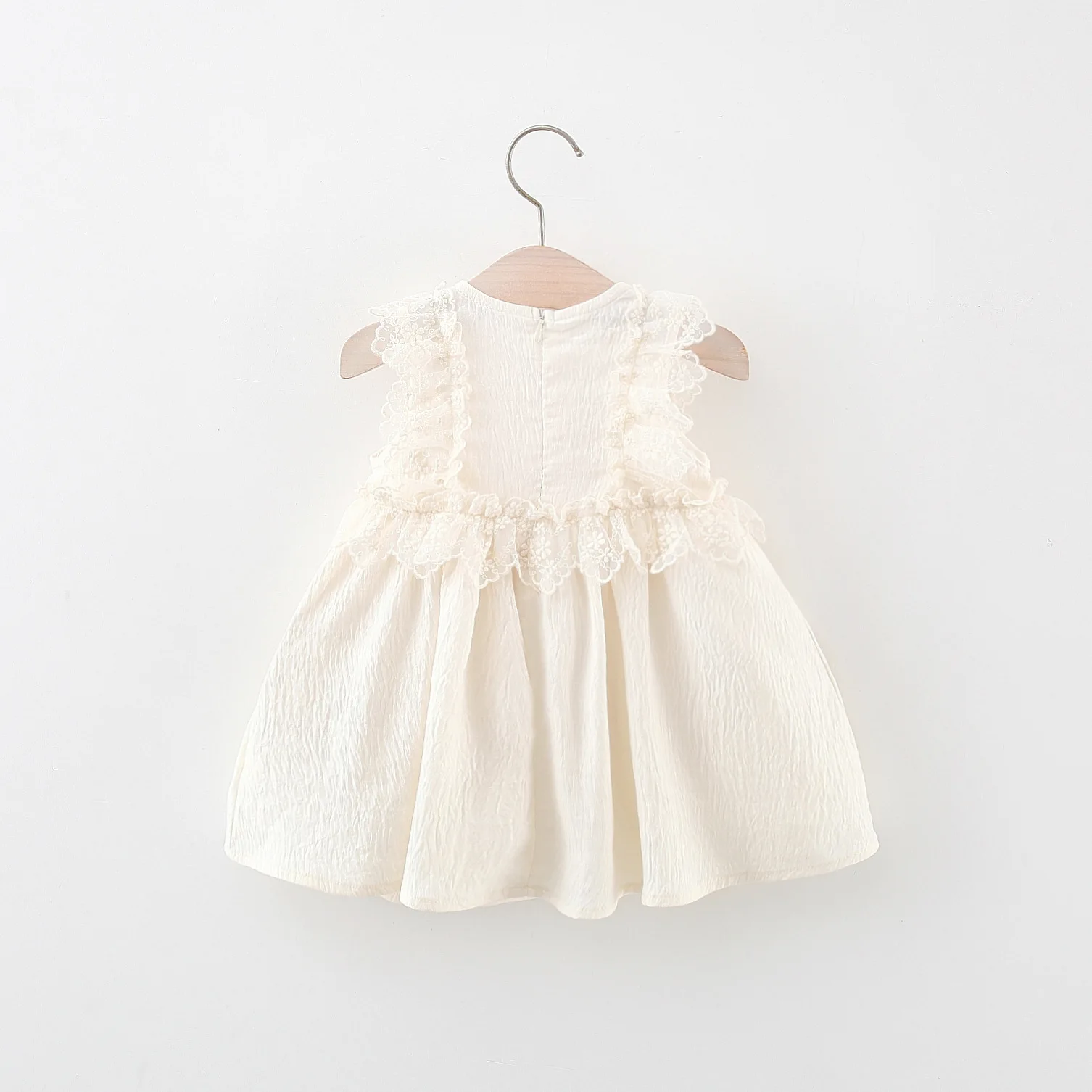 2Pcs/Set Children Solid Color Clothing Kids Lace Flying Sleeves Princess Dress Sweet Baby Girls Bow Fairy Dresses 0-4 Y Toddlers