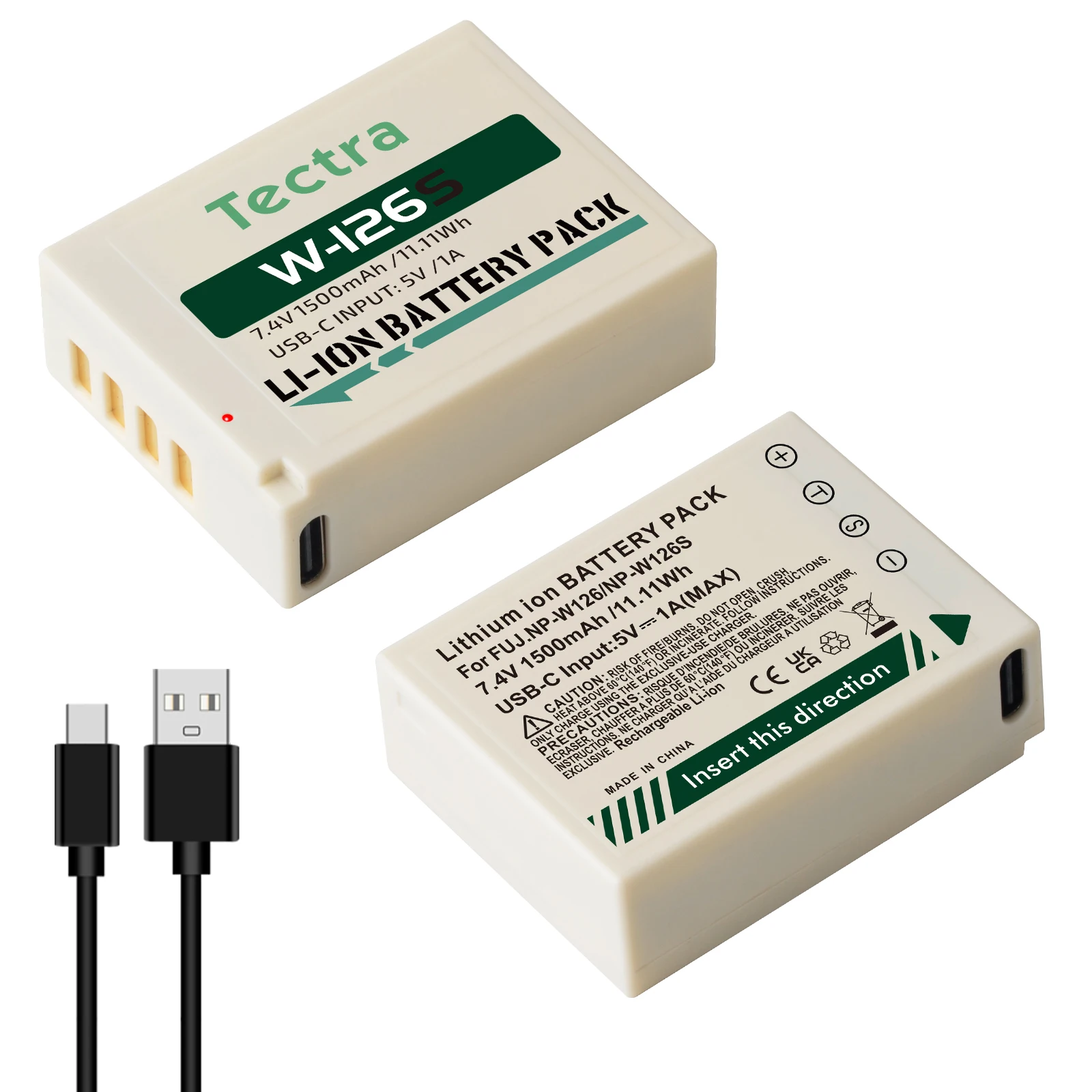 

NP-W126S/NP-W126 Battey with Type C Charging Port 7.4V 1500mAh Lithium Battery for Fujifilm X-T20 X-T30 X-A5 X-E3 Cameras