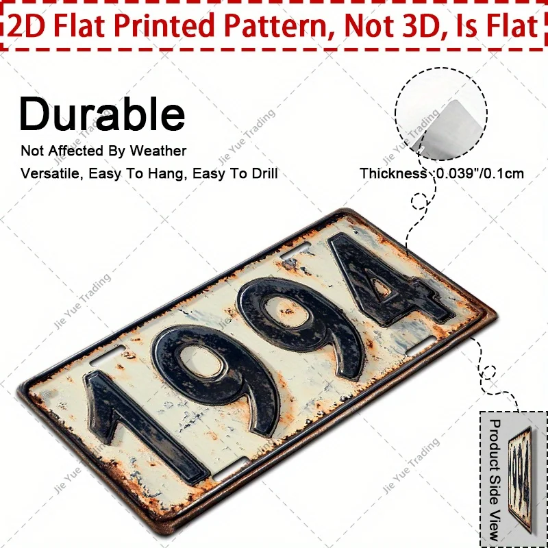 2D Flat, Vintage 1994 Aluminum Metal Sign- 30.48cm X 15.24cm, Weatherproof Indoor/Outdoor Decorative Plaque with Pre-Drilled Hol