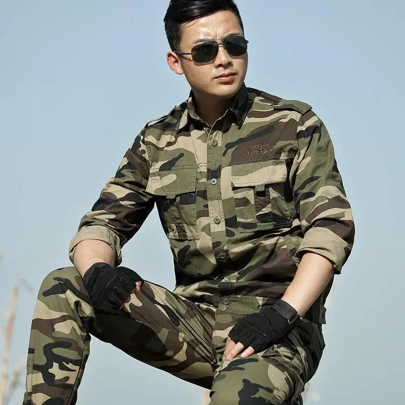 Pure Cotton Camouflage Clothing for Training Wear-resistant Construction Site Labor Protection Spring and Autumn Thick Style