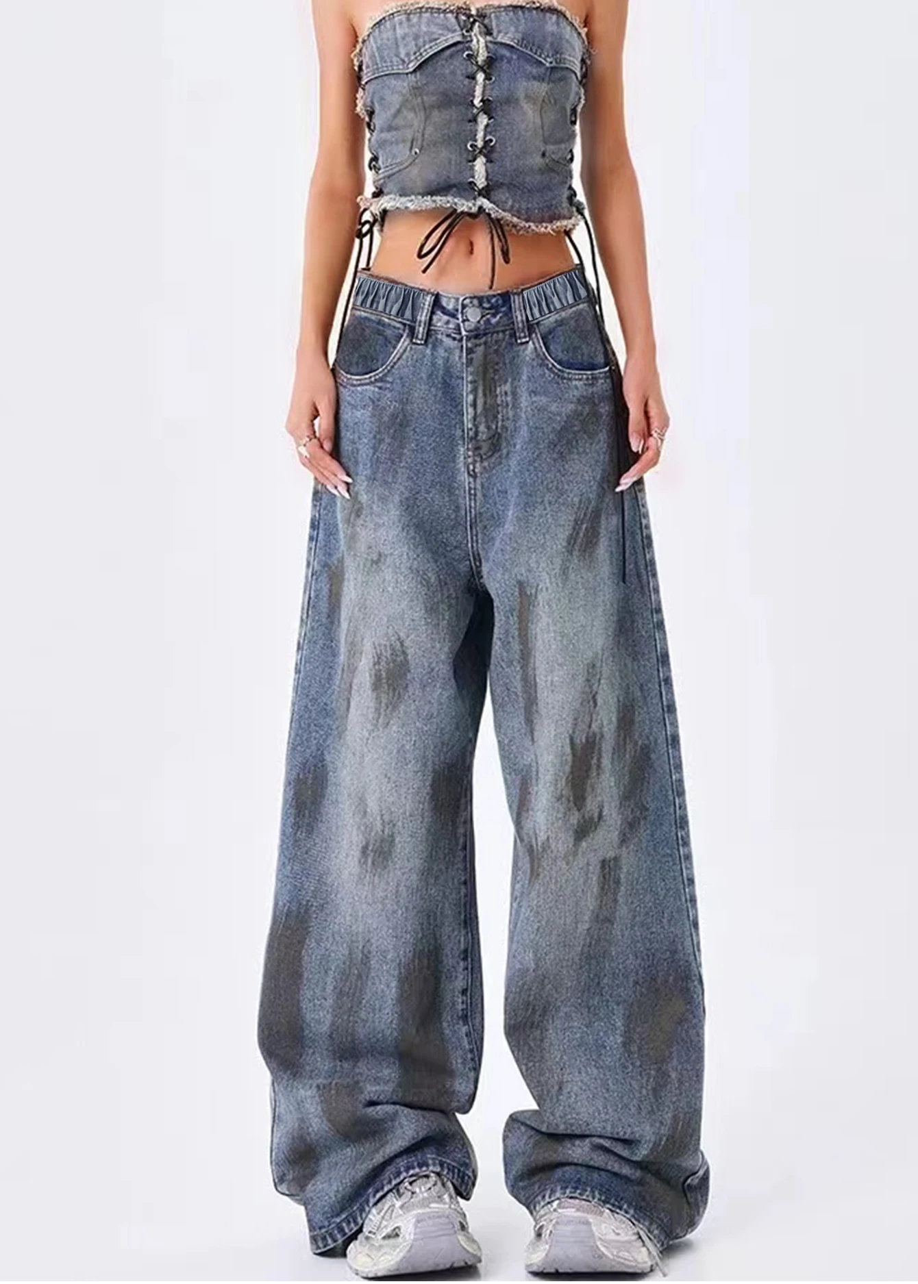 

Loose Vintage Casual Washed Denim Jeans for Teenage Girls - Straight Leg Pants for School Girls