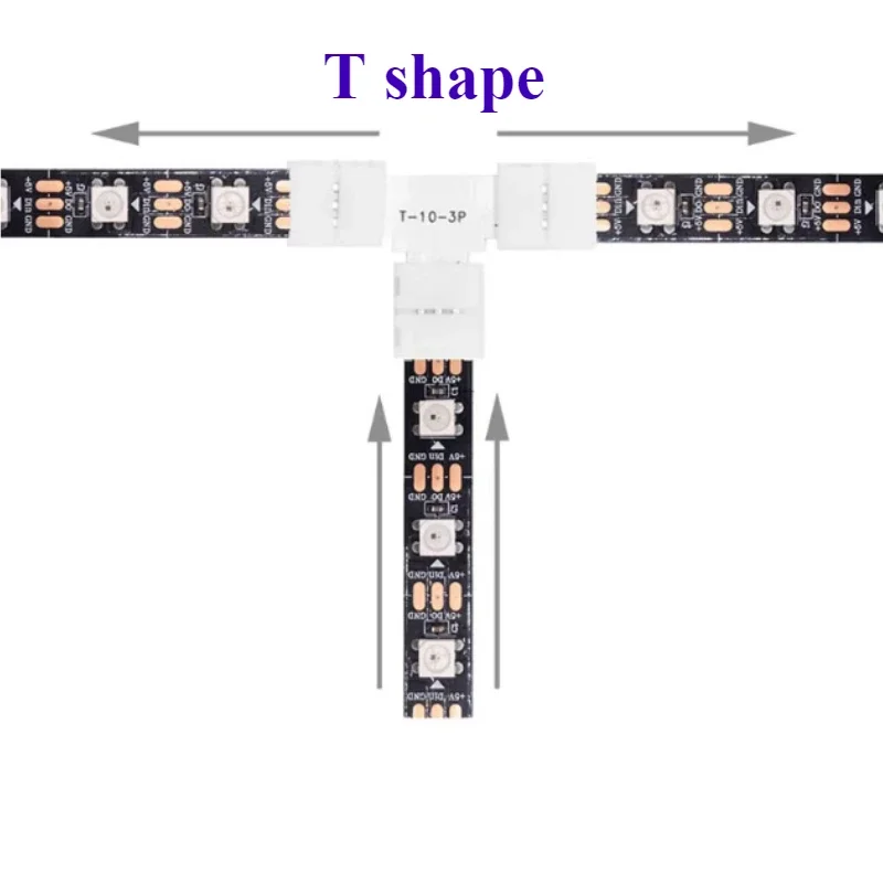 5-50pcs LED Strip T Shape Connector 2PIN 3PIN 4PIN 5PIN 8/10/12mm Free Soldering Connector for 5050 RGB RGBW WS2812 LED Strip