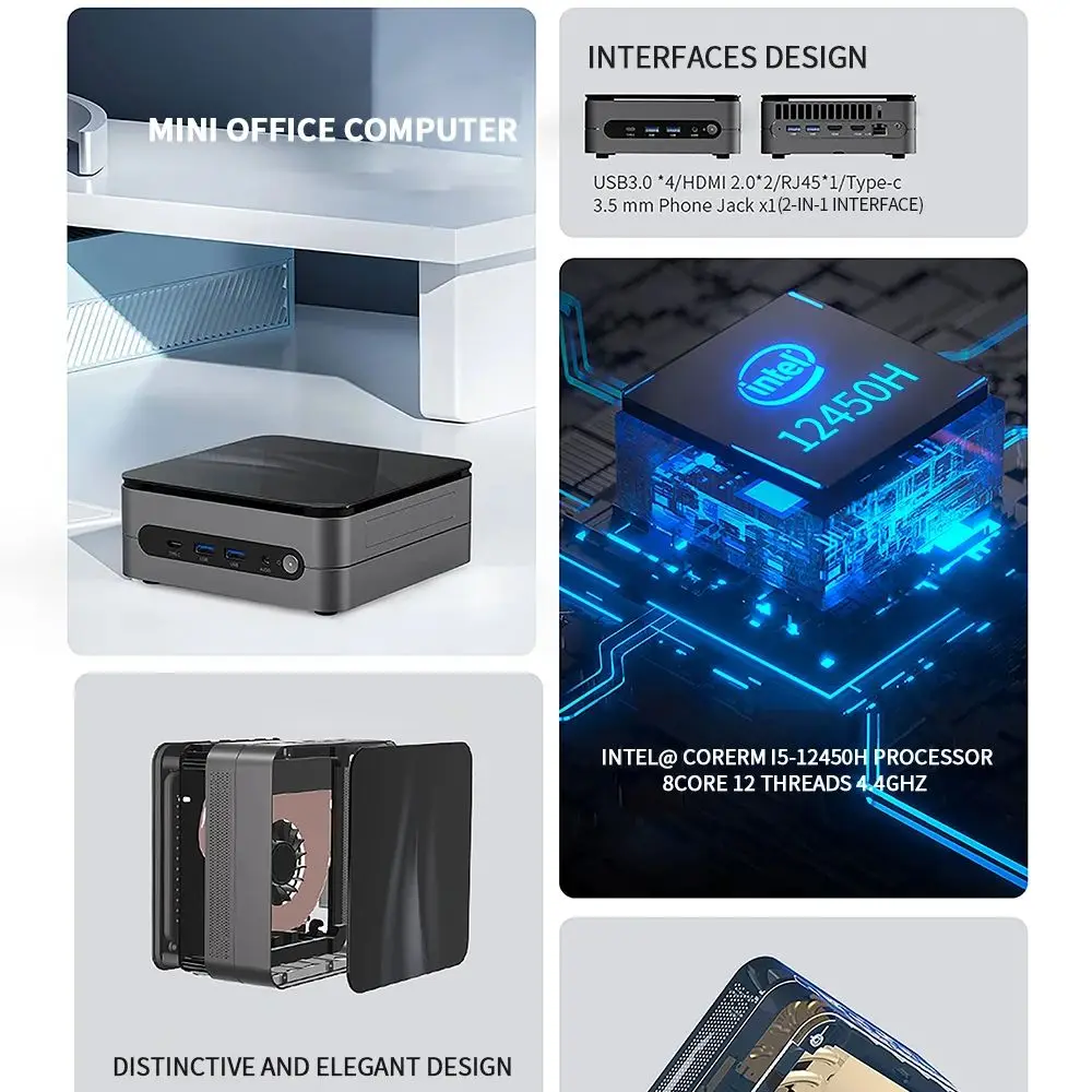 Firebat F1 Intel I5-12450H Cpu Ddr4 16Gb Ssd 512Gb Wifi6 Bt5.2 Mini Pc Desktop Computer Minipc Office Gaming Hdmi