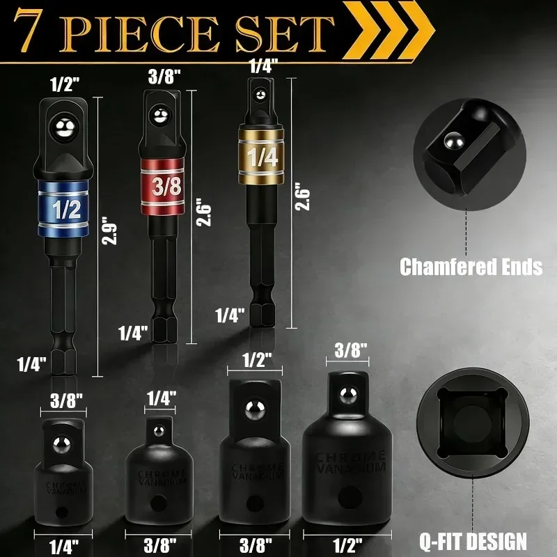 3/4Pcs/Set General Usage Extensions Adapters Impact Socket Adaptor Set Drill Into High Speed Nut Drill and Reducers