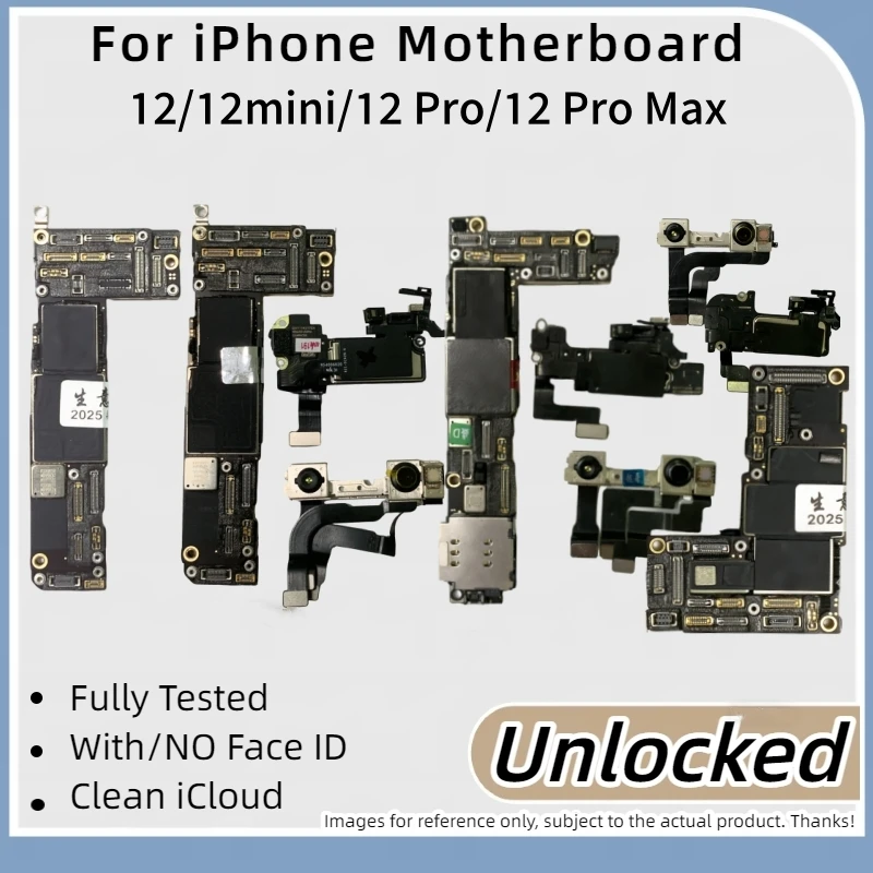 Placa base probada para iPhone 12 Pro Max, desbloqueada, compatible con actualizaciones con/sin Face ID, iCloud limpio, para placa lógica de iPhone 12 mini
