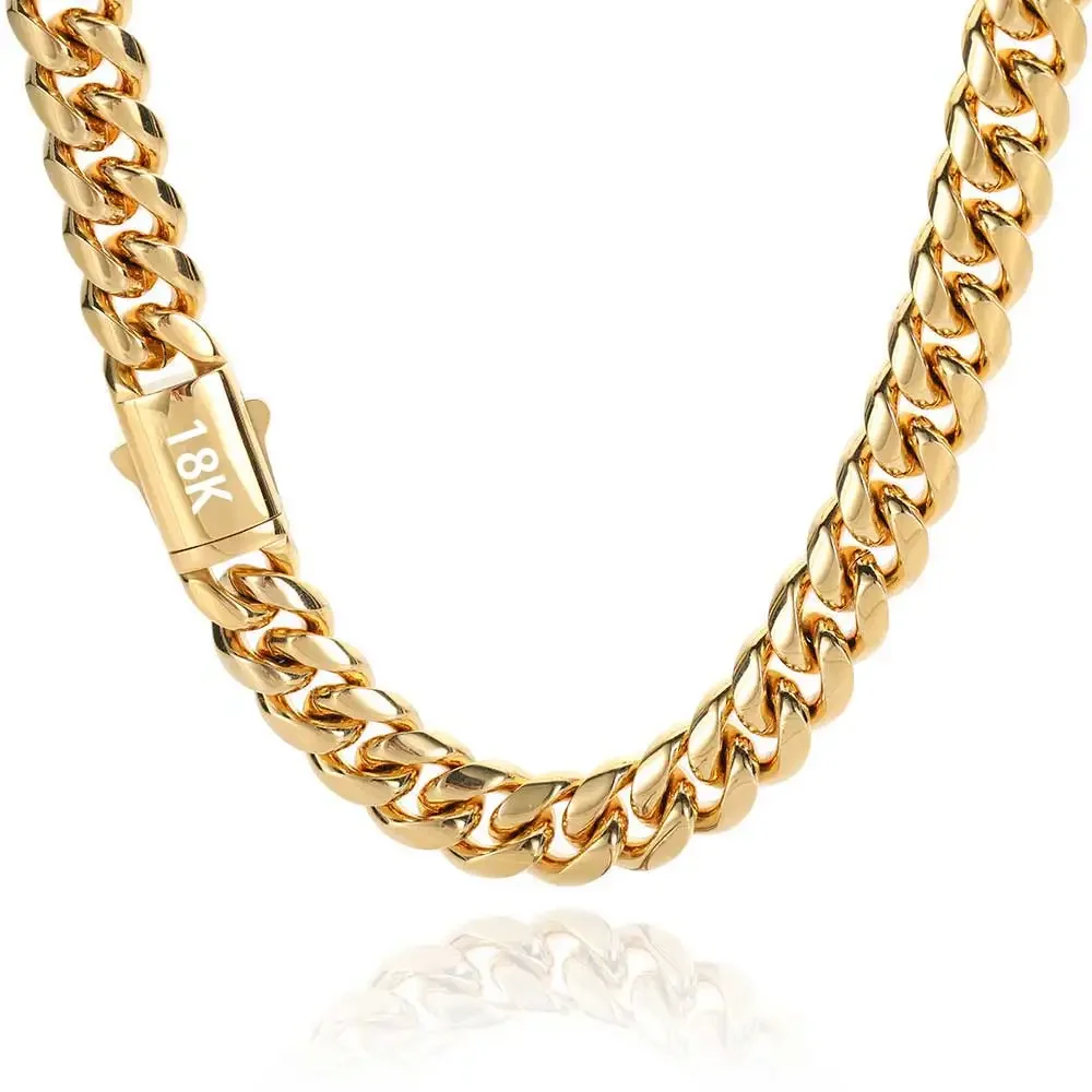Hochwertige Breite 8–14 mm, Edelstahl, goldfarben, kubanische Kette, wasserdichte Panzergliederkette für Männer und Frauen, verschiedene Größen – Detail 4