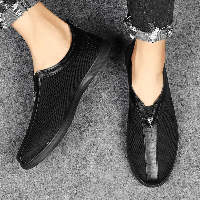 Hoogwaardige Heren Casual Schoenen Luxe Merk Heren Loafers Echt Lederen Mocassins Uitgehold Ademende Slip-On Rijschoenen