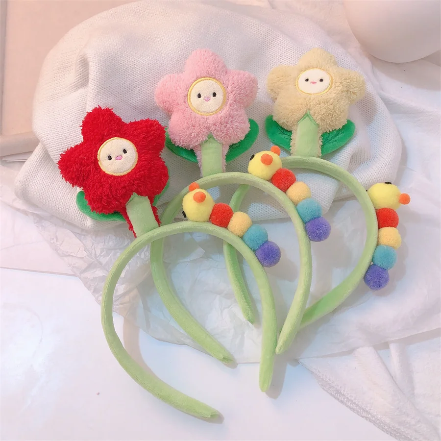 Girls Plush Flower Headbands Women Rainbow Hair Hoop Adult Headwear Ornaments Decoration Hair Styling Tool For Washing Face New