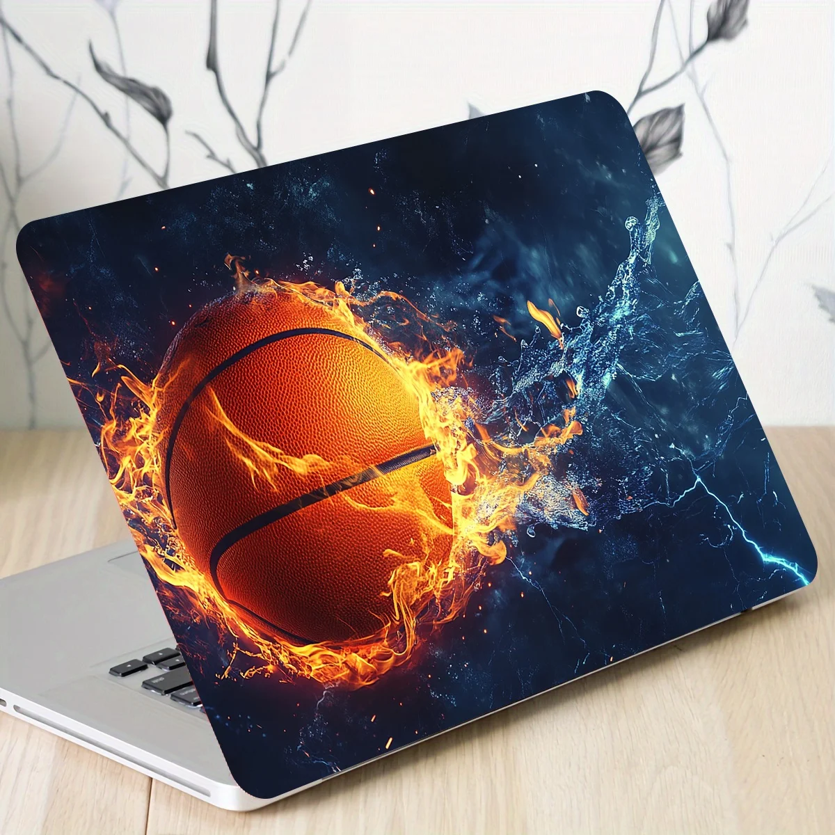2Pcs Basketball Flame Pattern Laptop Sticker - Waterproof, Scratch Resistant PVC Skin for Laptops and Cars, Non-Reusable