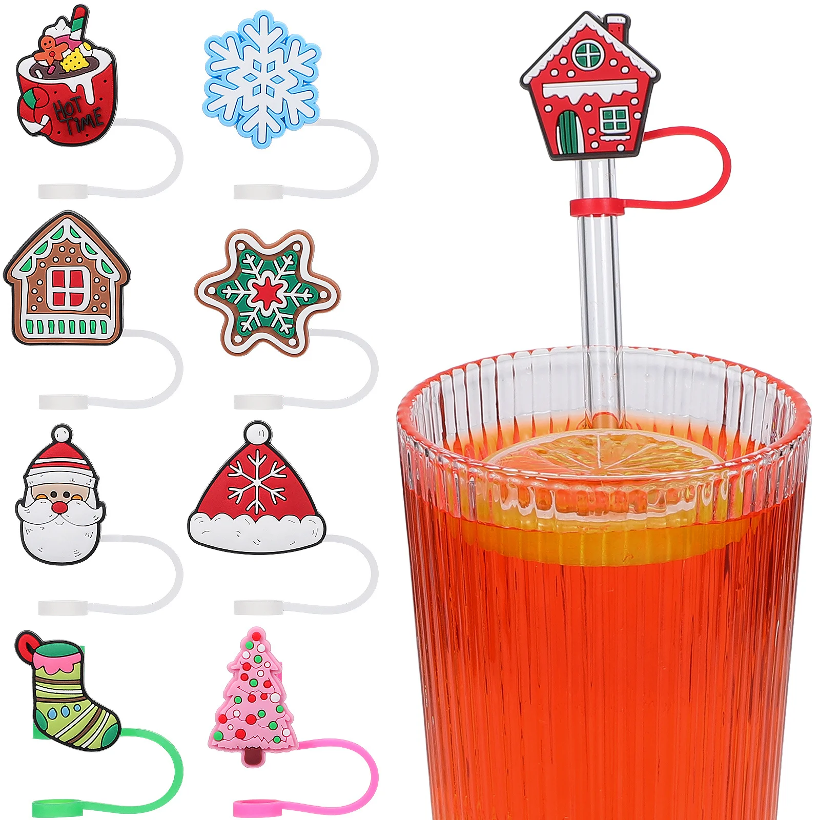9 Pcs Straw Covers Caps Holiday Toppers Tips Protector Cute for Straws Drinking
