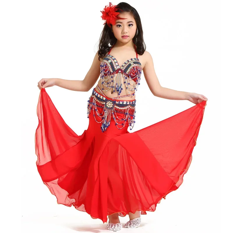 Kids Girls Belly Dance Costume Children Belly Dancing Clothes 3-piece (top,belt,skirt) 8 Colors