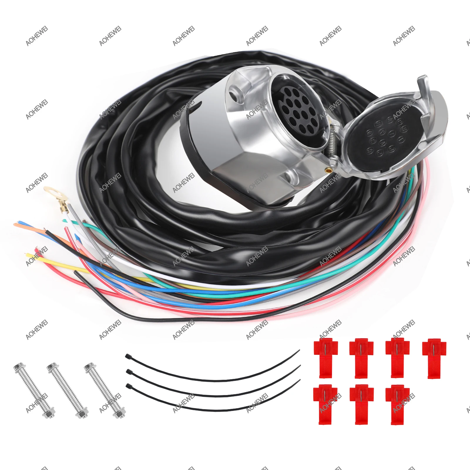 AOHEWEI 13 Pin Pre-wired Socket Trailer Connectors 13 Way with 2M 13 Core Cable Electrics Adapter for Truck RV Caravan