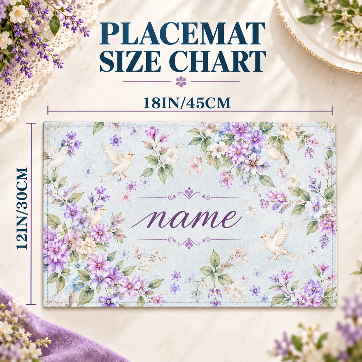 Custom Rectangular Placemat Personalized Dining Table Decor Faux Linen Rectangle Place Mat for Kitchen Home Wedding Party Gift