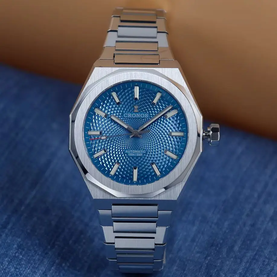 

Мужские автоматические часы CRONOS, 39 мм, механические наручные часы, сапфировое стекло, водонепроницаемость 10ATM, светящиеся стрелки BGW-9, циферблат с волнообразным узором PT5000