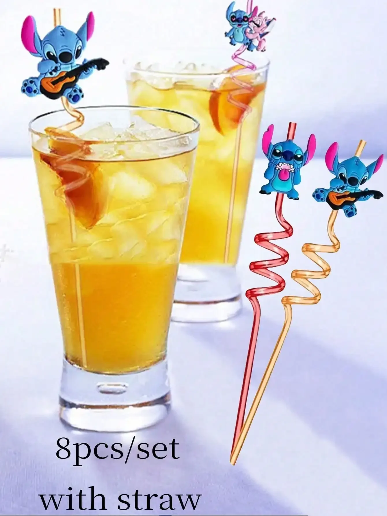 8 pegatinas de paja de Disney Lilo & Stitch, calcomanías reutilizables, decoración bonita para fiestas de cumpleaños, Navidad, Halloween, decoración para bodas en la playa
