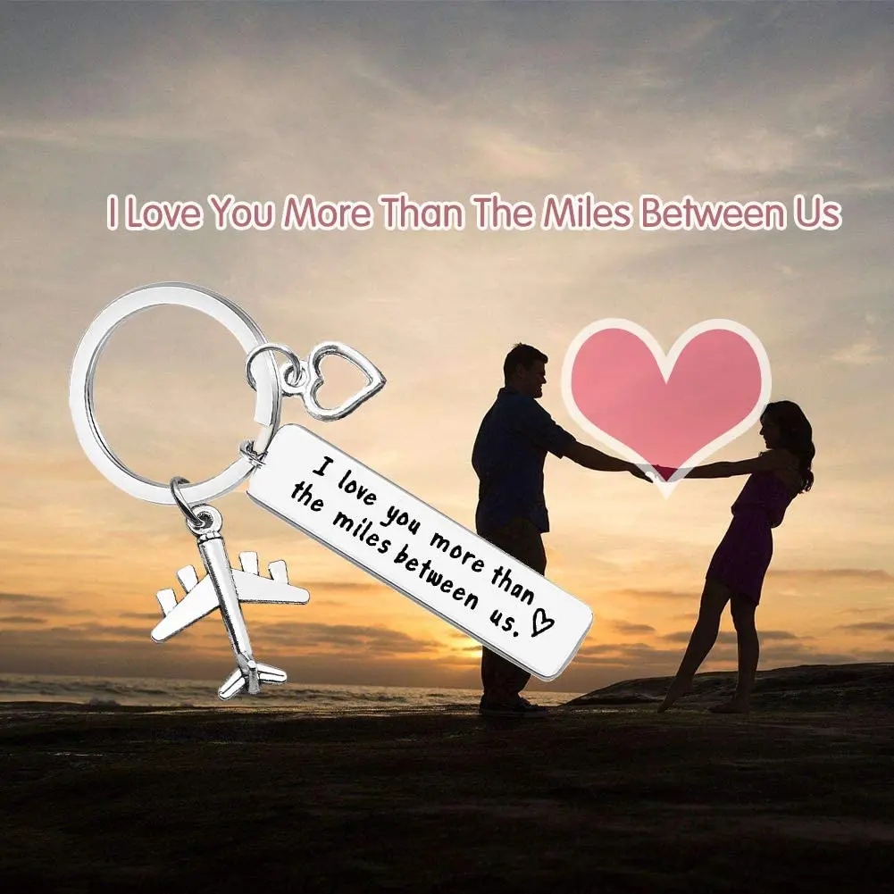 Couple Keychain Long Distance Relationship Gift for Boyfriend Girlfriend I Love You More Than The Miles Between Us Keyring