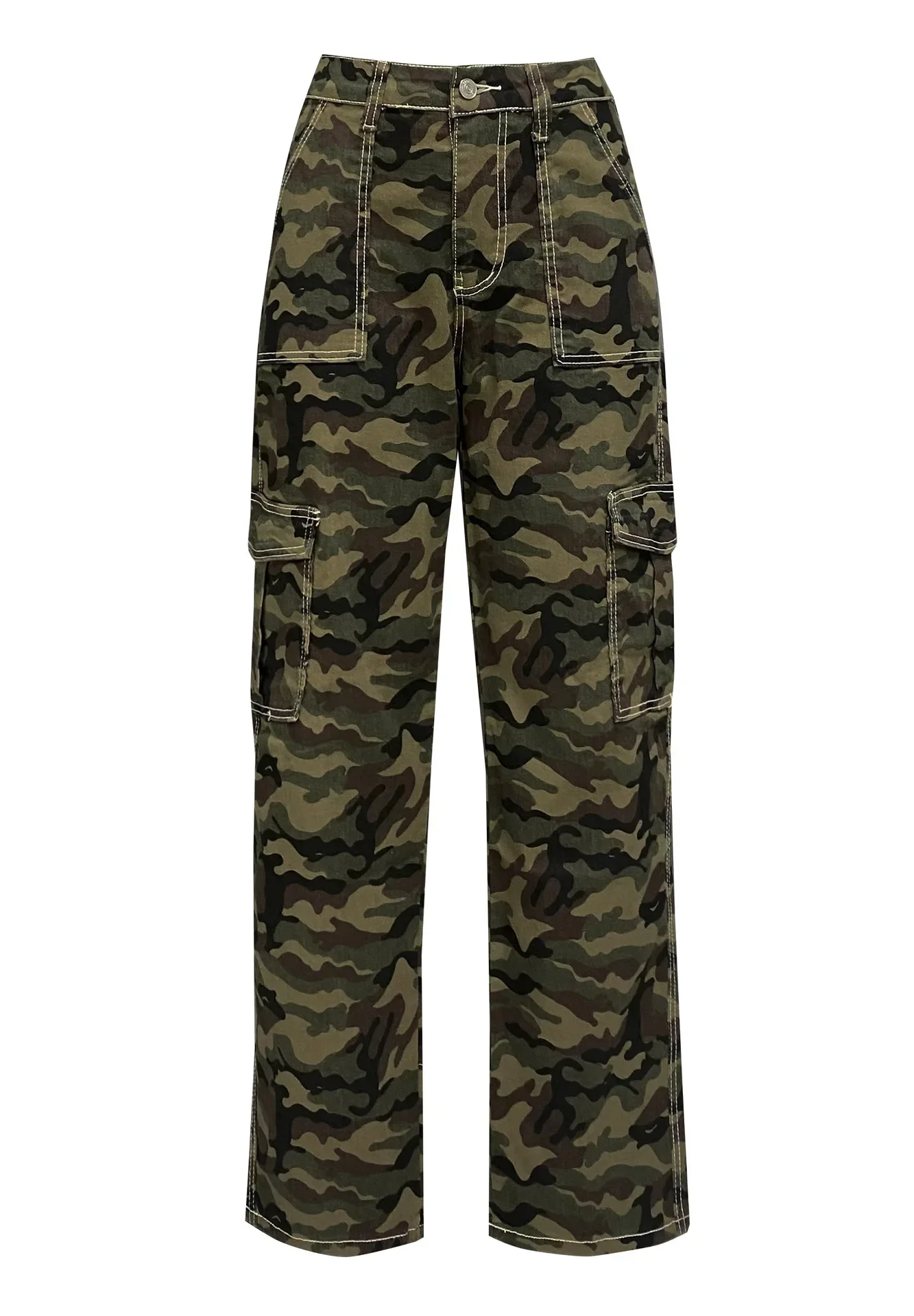 Jeans Denim donna pantaloni dritti Camouflage lavaggio vestibilità ampia tasche a vita alta Streetwear leggero Strech Cargo primavera 2024