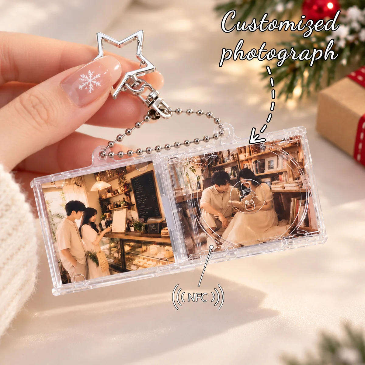 Personalised Mini Photo Album NFC Keychain • Custom Couple Anniversary Gift • Tap to Play Song