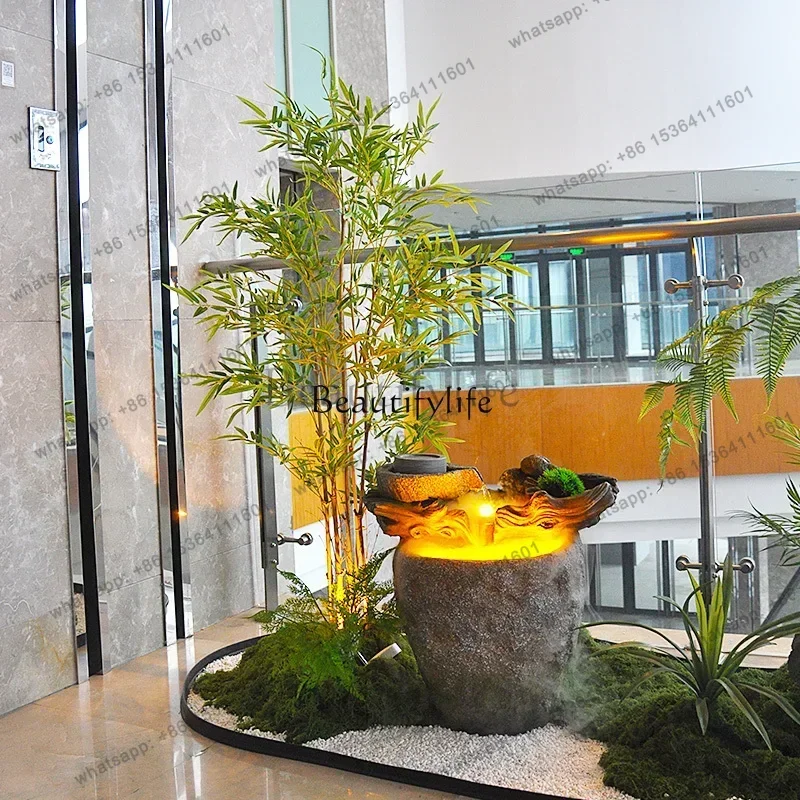 FG43--New Chinese-style flowing water decoration ornament shopping mall hotel window aisle simulation green plant rockery landsc