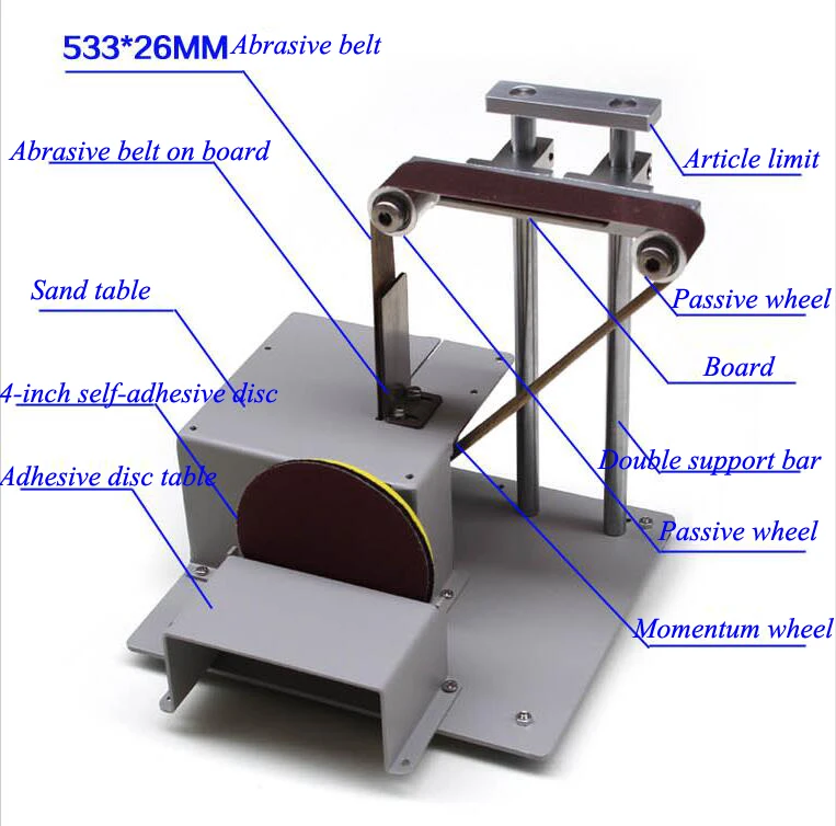Mini sega da tavolo levigatrice a nastro smerigliatrice lavorazione del legno fatta a mano lucidatura rettifica levigatrice sega da taglio con adattatore di alimentazione