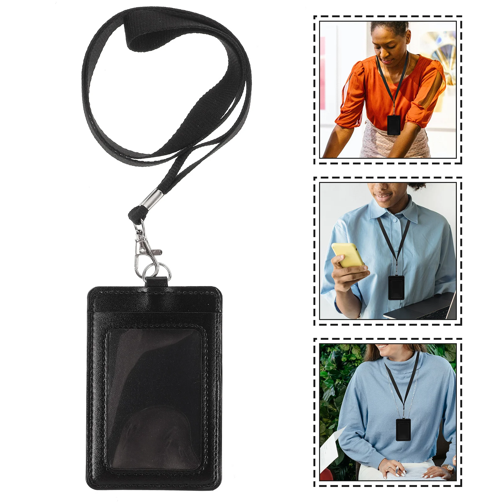 

Vertical Id Holder Premium PU Badge Case with Clear Front Window for Business Card Pass Protection Detachable Lanyard
