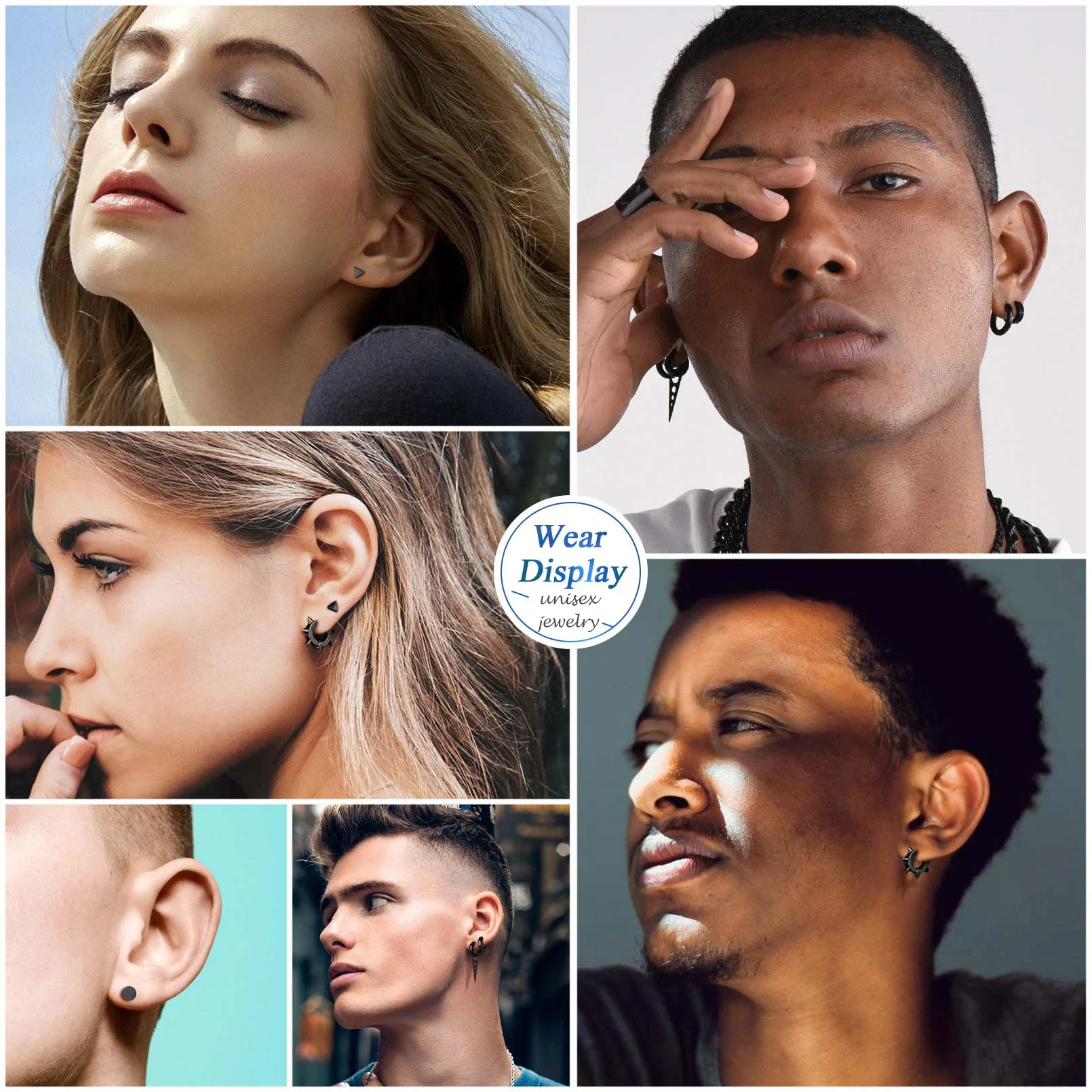 U7 الفولاذ المقاوم للصدأ 4 زوج/مجموعة Huggie وأقراط للرجل امرأة المسامير الأطواق مثلث مستدير عاشق زوجين الأذن طقم مجوهرات هدية #4