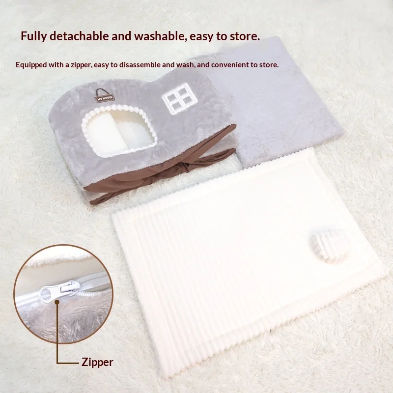 Cama nido acolchada para gatos y perros pequeños, tapete lavable - imagen 2
