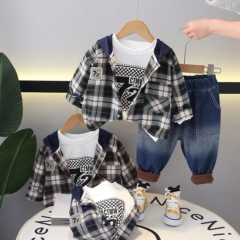 

Boys 3pcs Clothes Sets Spring Autumn 2024 Children Cotton Hoodies Shirts T-shirts Jeans Pants Tracksuits For Baby Suit Kids 4 5Y