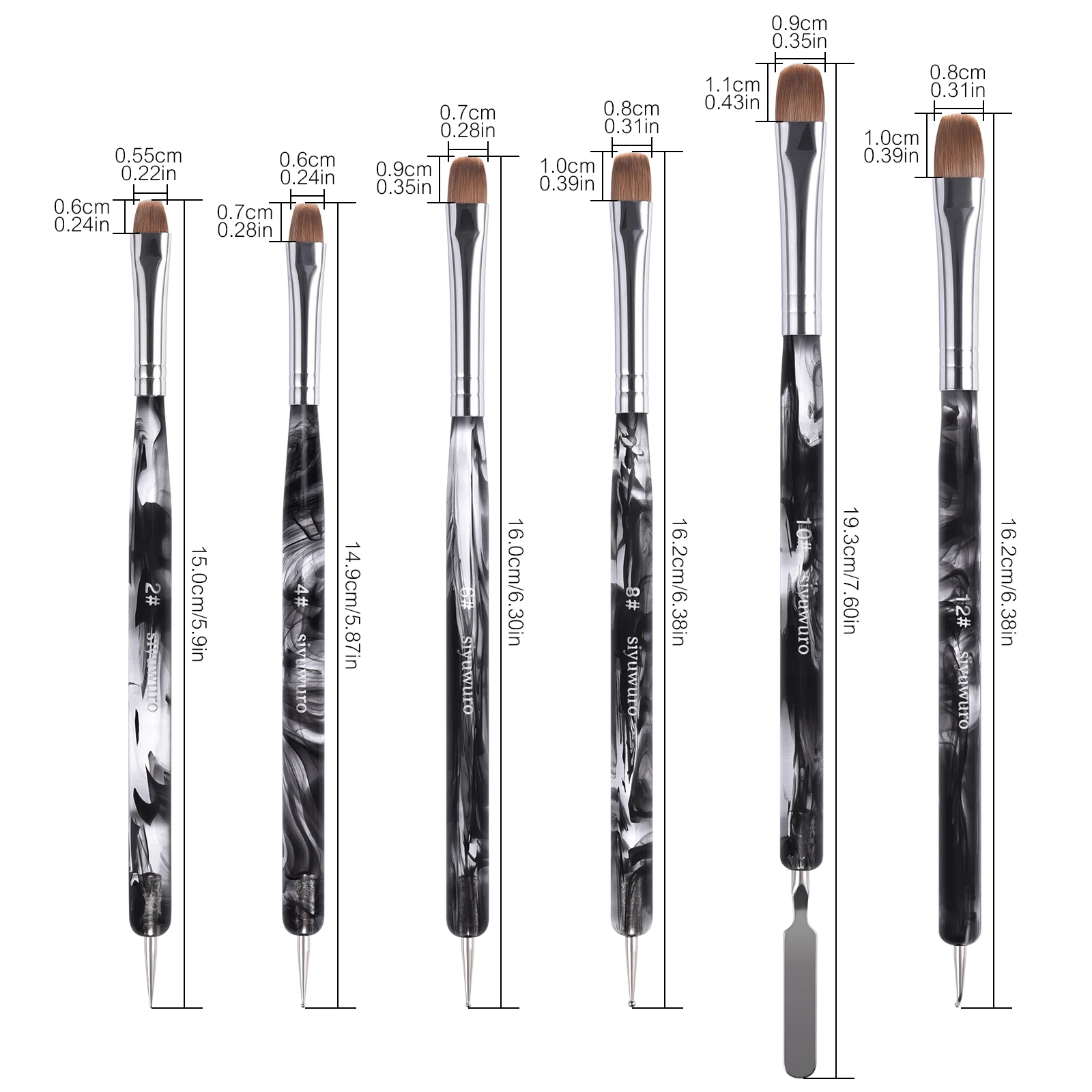 Kolinsky Sable Nail Art Pen Dual-Ended Nail Art Brushes And Dotting Pens Professional Manicure Detailing Tools 2#-12#