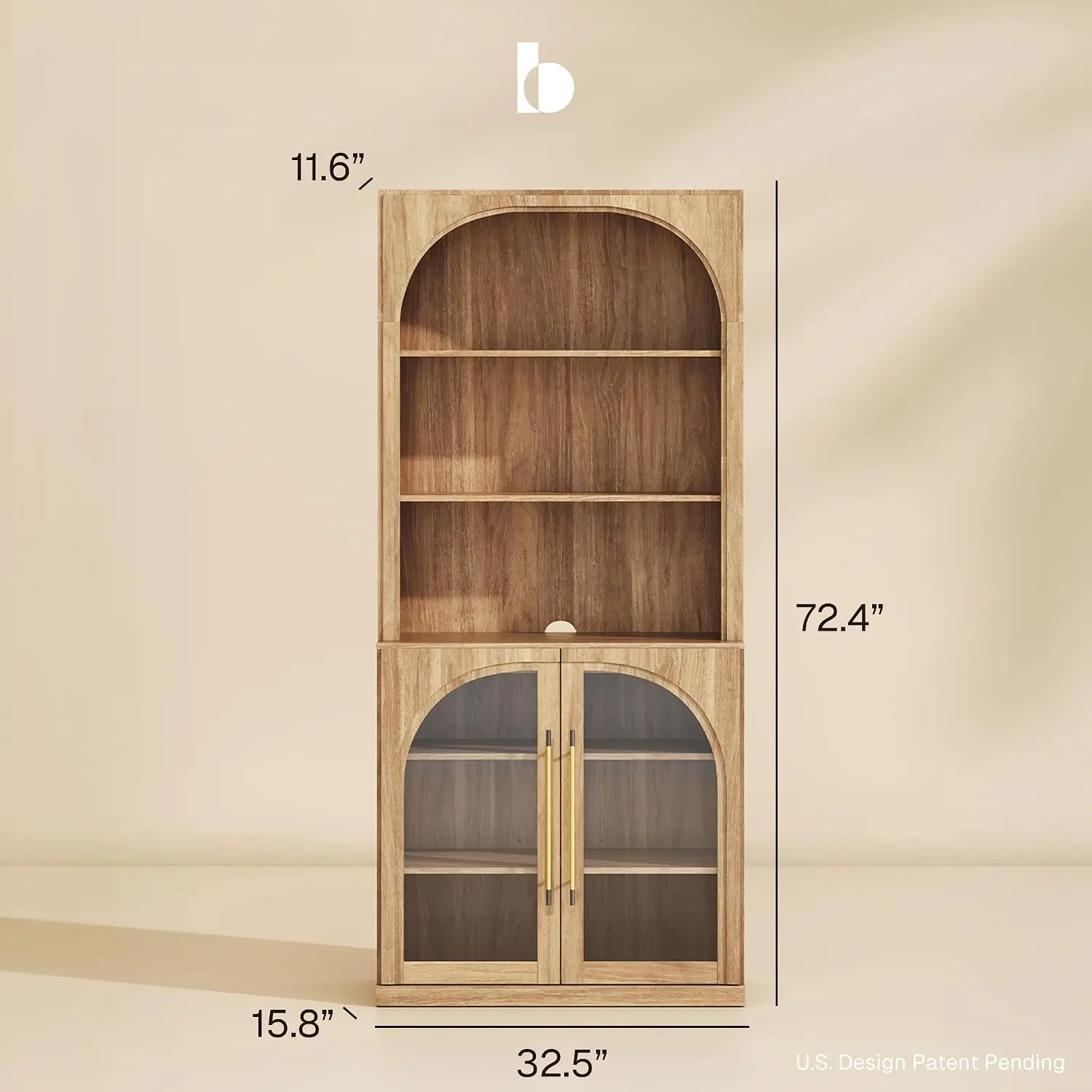 Modular Storage Cabinet Hutch & Adjustable Shelves Glass Door Highboard Kitchen Living Room Home Office Camel, Customized