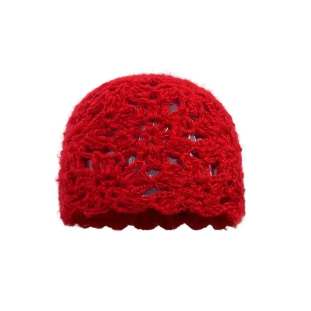 

Casual Solid Color Crochet Flower Hat Hollow Weave Knitted Pullover Hat Short-brimmed Japanese Beanies Cap Ladies