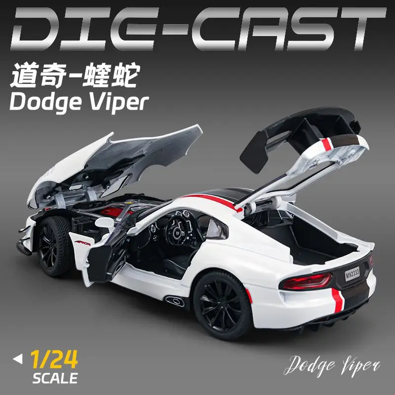 1:24 Scale Alloy Car Model For Dodge Viper Diecast Sports Car With Pull Back Sound Light Collectible Gift For Fans view 3