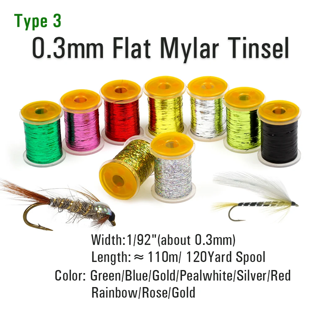 2 Stück 0,3mm/1mm Holographisches Lametta Flaches Mylar-Tinsel-Flashband für Buzzer, Midges, Streamer, Flashback-Nymphen – Detail 4