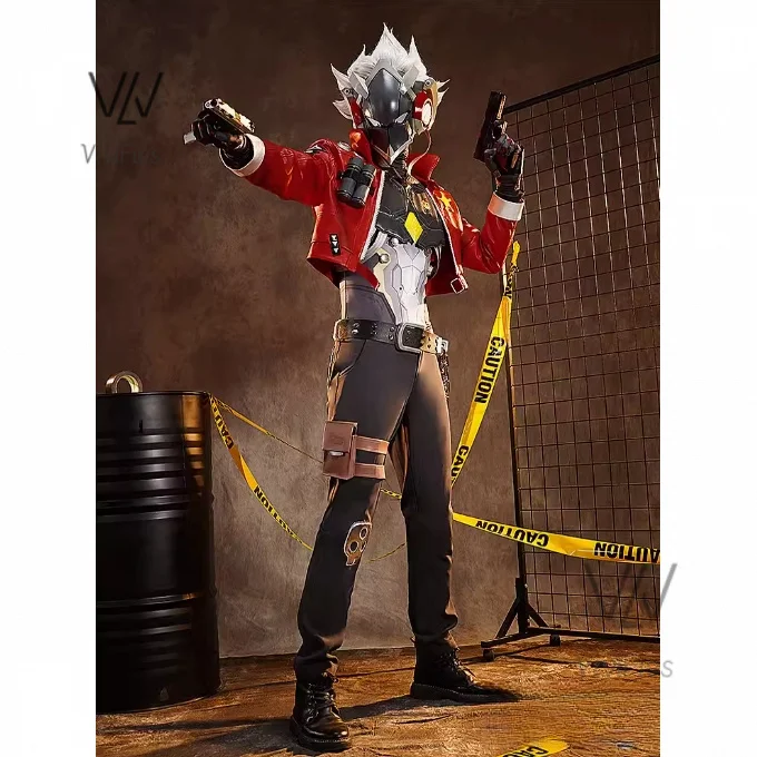 Game Zenless Zone Zero Billy Kid Cosplay Costume Wig Mask Guns Weapons Leather Uniform White Hair Cunning Hares Aka Gentle House