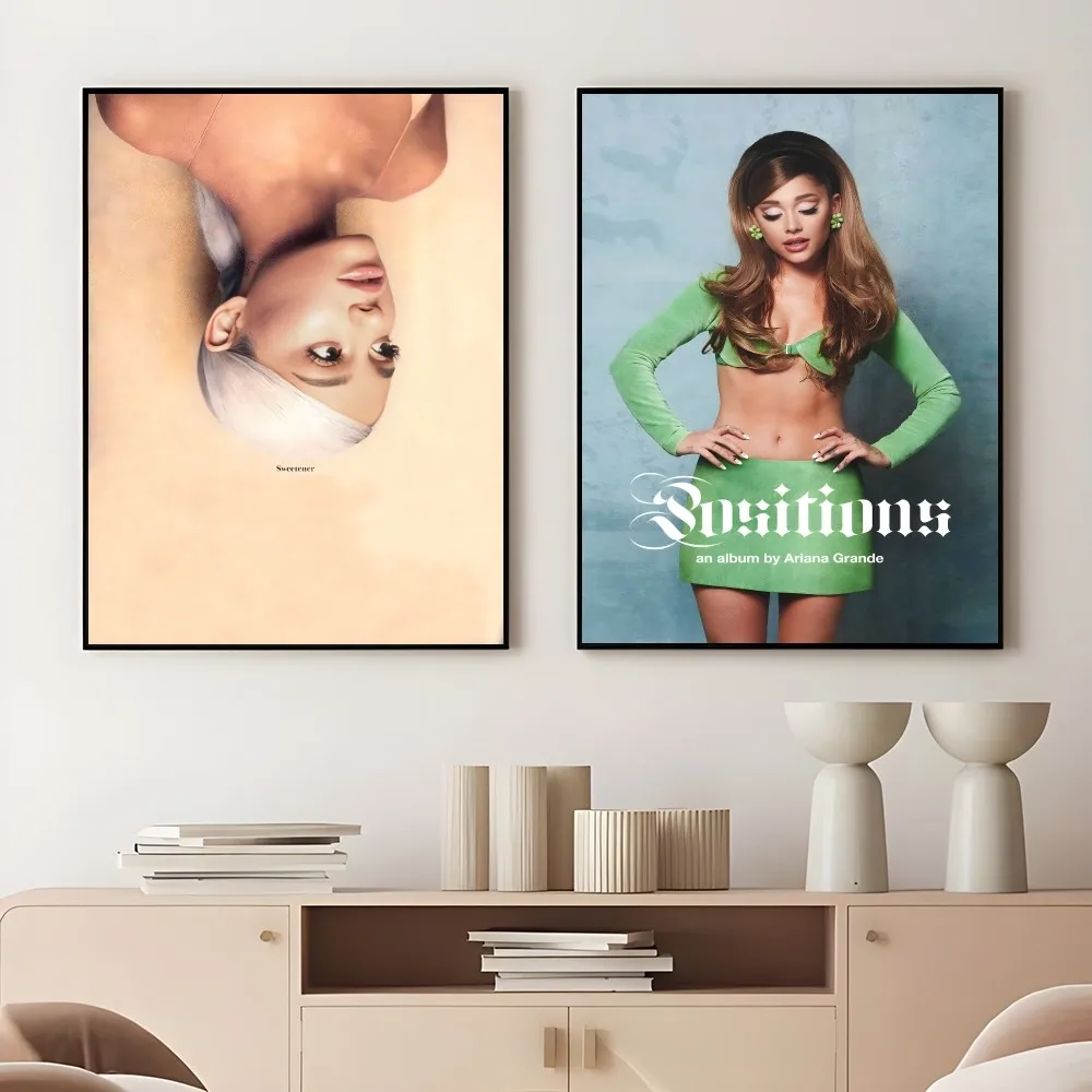 A-Ariana G-Grande Singer Retro Poster Sticky Wall Art Printing Waterproof Home Living Bed Room Bar Aesthetic Decor