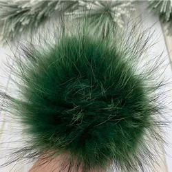 6'' Inch Green Color Fur Pompom Balls For Beanies Knit Hats Furry Silver Fox Natural Fur Pompoms 15cm Big Raccoon Fur Ponpon